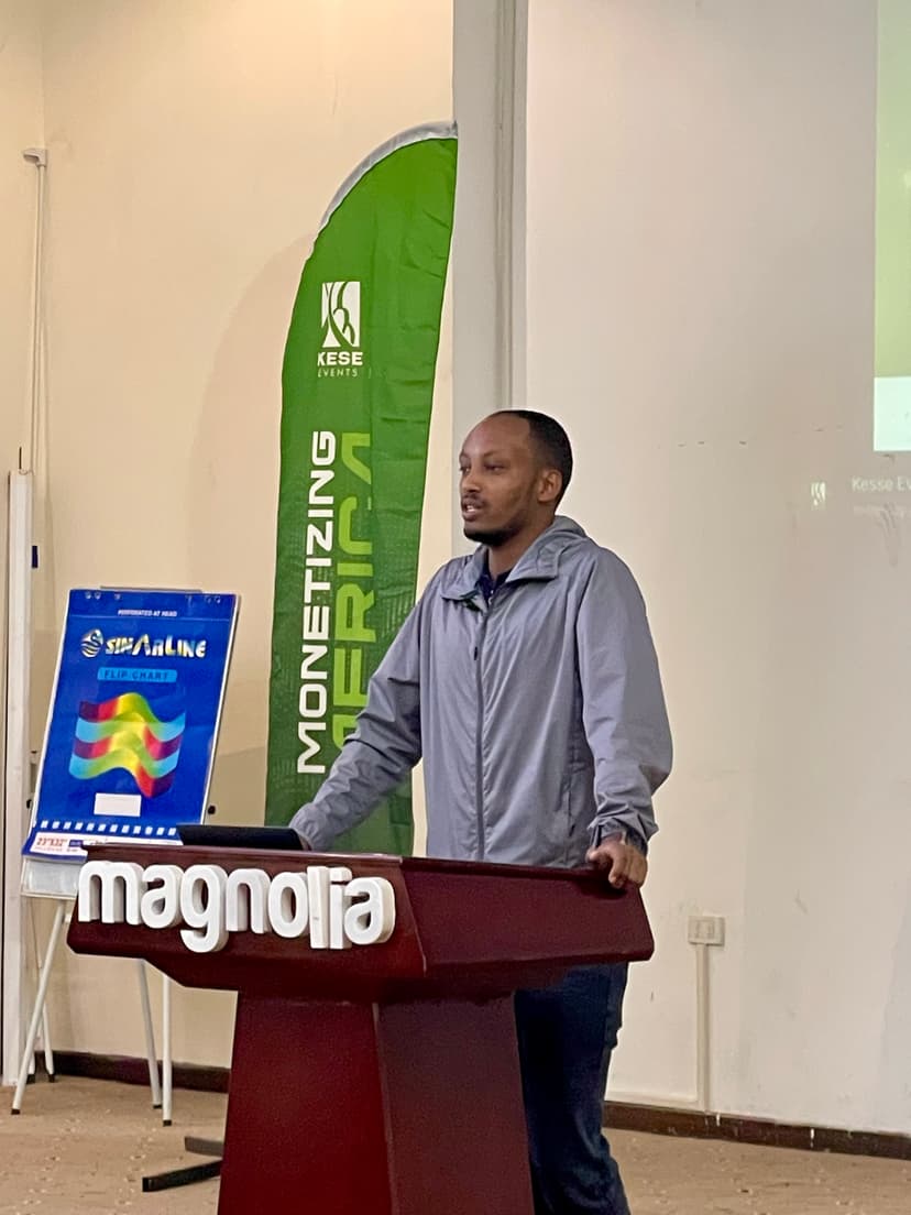 Conference presentation with speaker presenting to audience